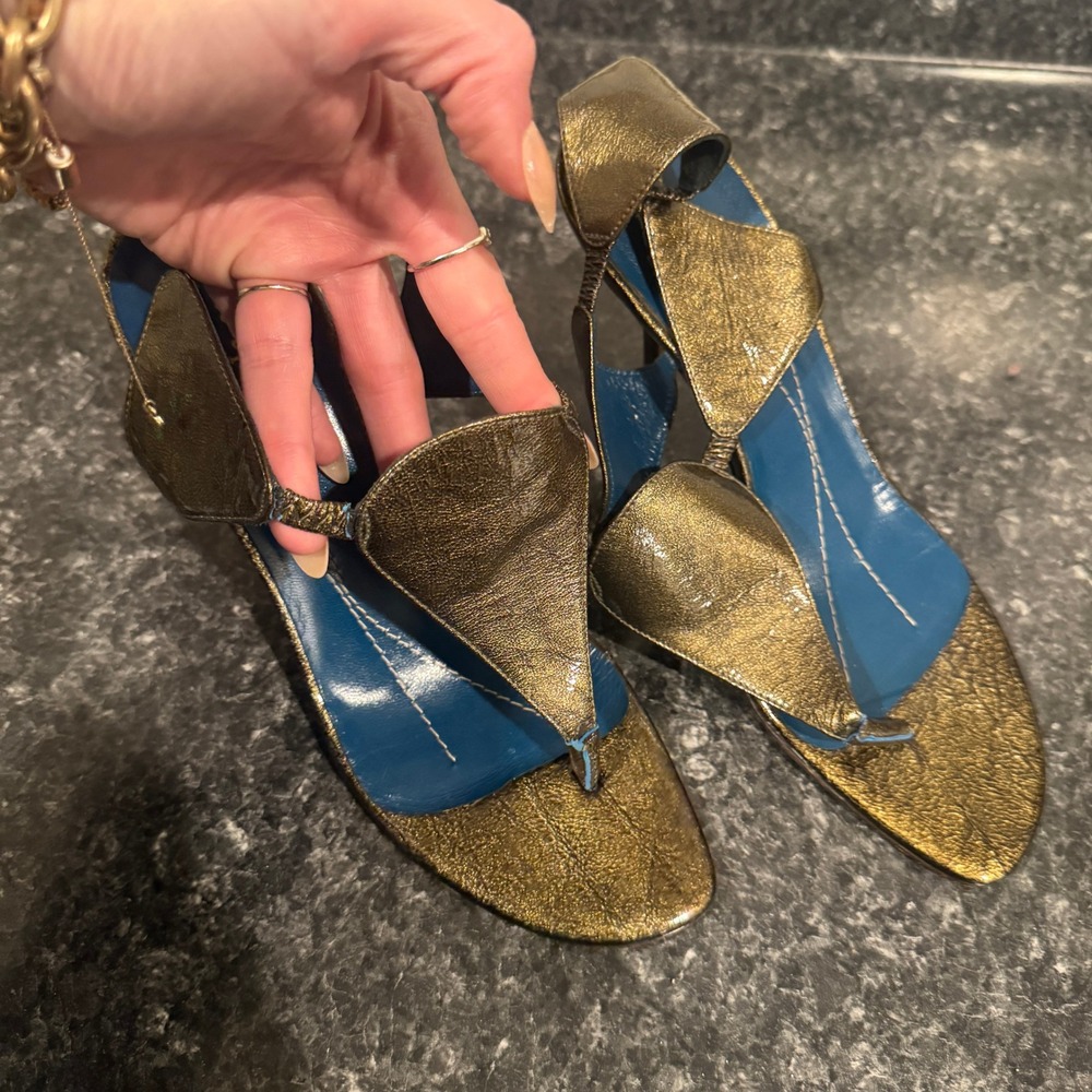 Vintage Kate Spade New York Green Metallic Patent Leather Made in Italy Pumps - Picture 4 of 10